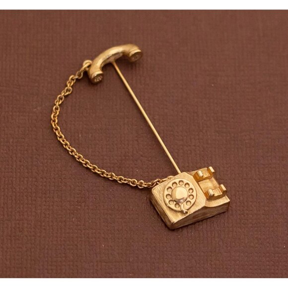 Vintage Antique Telephone Gold Tone Stick Pin - U21 - Picture 1 of 2